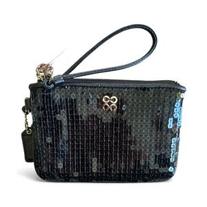 ✨ Coach Signature Black Sequin Wristlet | NWOT | Dust Bag | Party Chic